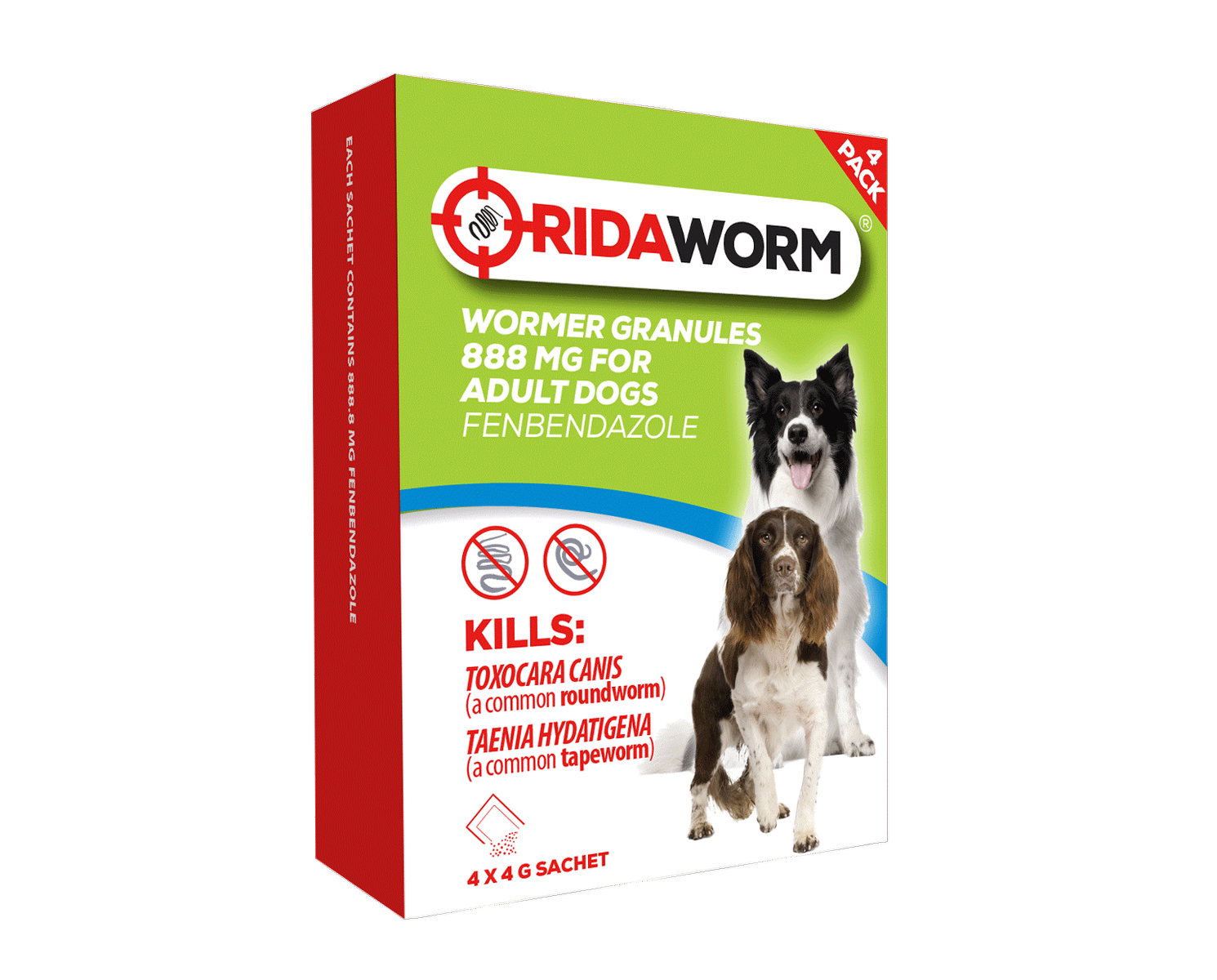 RidaWorm Wormer Granules for Adult Dogs - 4 x 4g